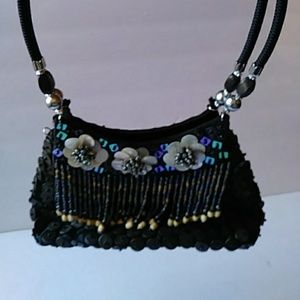 Beaded black bag-6 1/2 x 10 x 3 inches